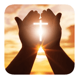 Praying to God at sunset